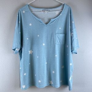Dream Sz XL pajama Set Blue White Stars 3/4 Slv Pkt Btms Elastic Waist Pckts
